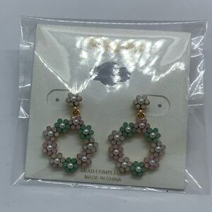 Natasha Couture Floral Earrings - Pink, Green, Gold